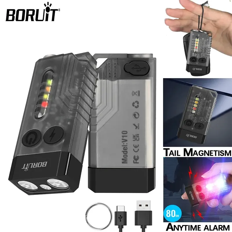 Boruit v10 edc schlüssel bund taschenlampe typ c wiederauf ladbare lampe camping fischer lampe mit magnet uv licht