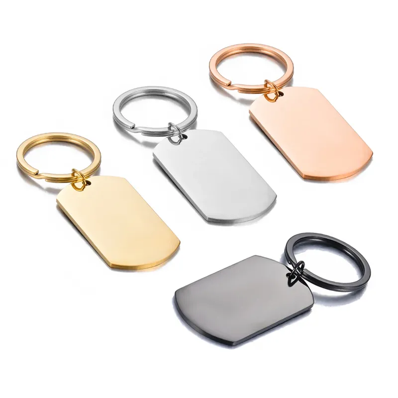 4 Stück Edelstahl Blank Rechteck ID Tag Schlüsselanhänger Charm Anhänger für Halsketten Custom DIY Schmuckherstellung Schlüsselanhänger 2 Größe