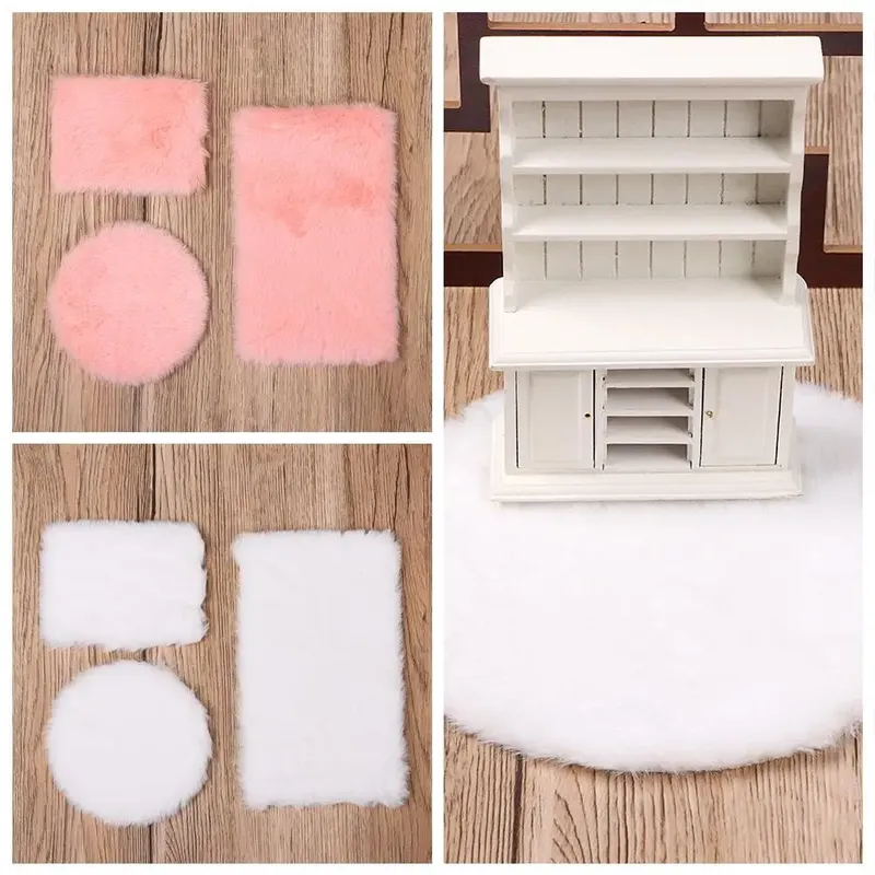 Maßstab 1:12 Spielen Haus Nordic Stil Mini Boden Matte Puppe Zubehör Puppenhaus Plüsch Teppich Miniatur Haarigen Teppich Geschenk