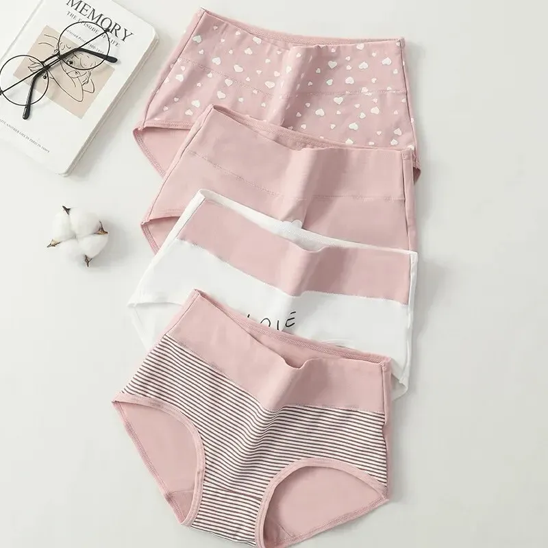 4Pcs frauen Höschen Hohe Taille Unterwäsche Mode Druck Mädchen Briefs Atmungsaktive Baumwolle Panty Plus Größe M-5XL Weibliche Dessous