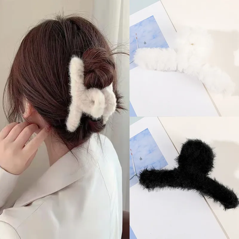Winter Plüsch Haar Klaue Elegante Acryl Haarnadeln Faux Pelz Haar Clip Haarspange Krabben Kopfbedeckungen für Frauen Mädchen Haar Zubehör