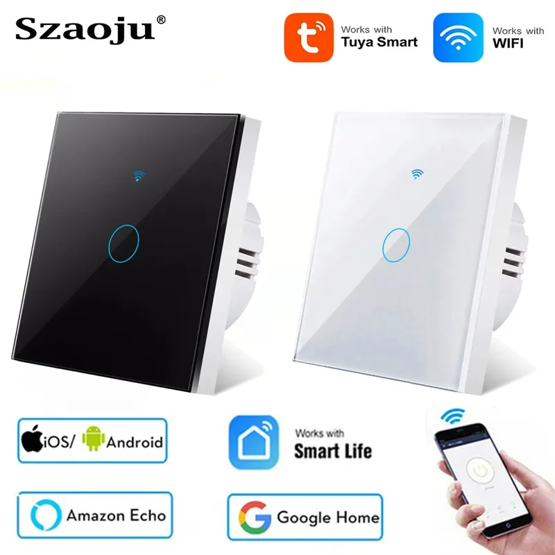 Tuya Smart Leben Licht Schalter WiFi Touch Sensor Smart Switch App Fernbedienung Kein Neutral Draht 110V 220V für Alexa Google Hause