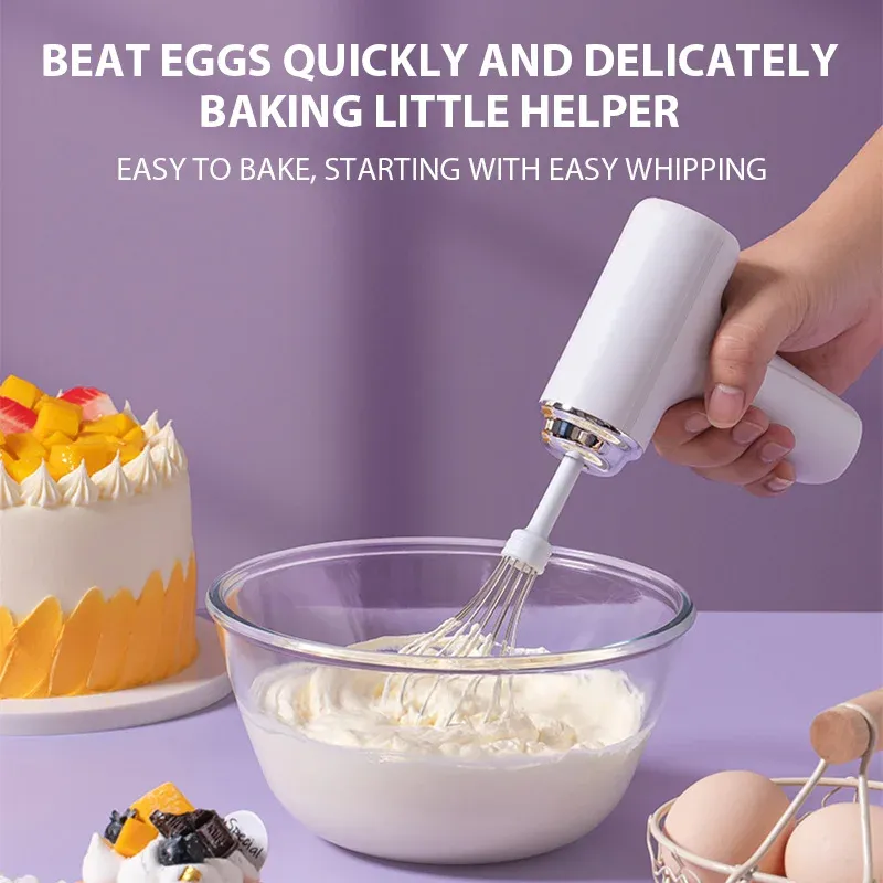 Elektrischer Schneebesen, wiederaufladbar, für Zuhause, kleiner kabelloser Schneebesen, Backcreme, elektrischer Peitschenmixer, Handmixer für Kuchen