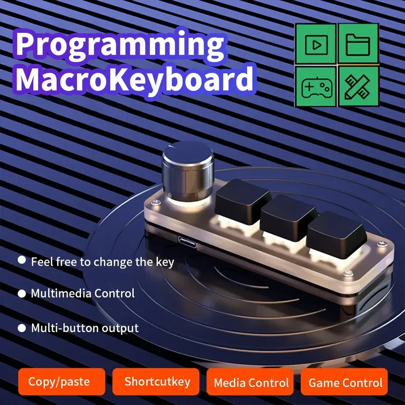 Macro pad makro mechanische tastatur rgb mini gaming custom programmier knauf tastatur roter schalter 3 tasten für photoshop