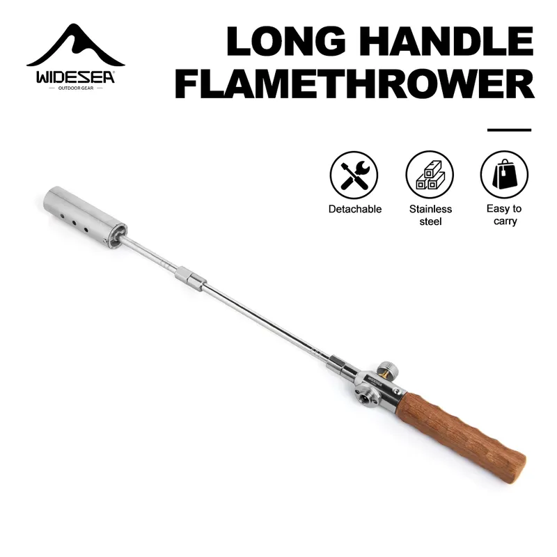 Widesea Flammenwerfer mit langem Griff, abnehmbare tragbare Camping-Taschenlampe aus Edelstahl, leicht zu tragen, für den Feuerstart im Freien, Grillen, C