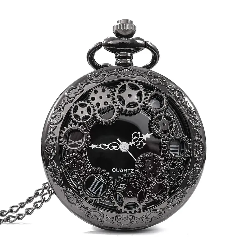 Steampunk Kupfer Vintage Hohl getriebe Hohl Quarz Taschenuhr Halskette Anhänger Uhr Kette Männer Frauen mit Kette Geschenke