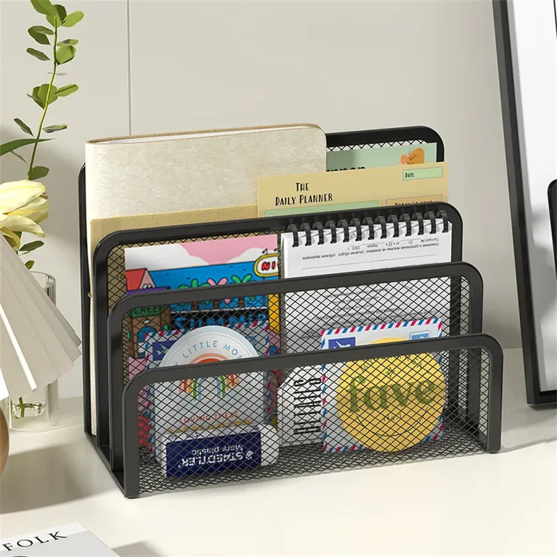 Papiere Tabletts Notebook Ständer Rack Schreibtisch 3-lagiger schwarzer Metall-Eisen-Netzhalter für Zeitschriften, Dokumente, Akten, Bücherregal, Organizer, Büro