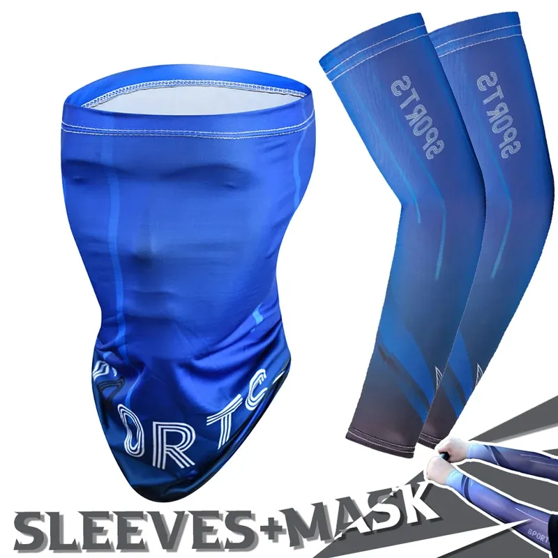 2-teiliges Set Sommer Eisseide Fahrrad-Armstulpen Atmungsaktive Bandana-Masken-Kombination Elastischer Kälte- und UV-Sonnenschutz
