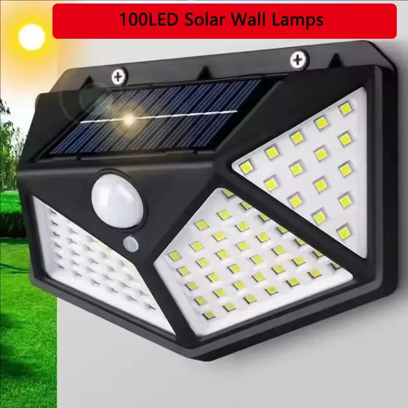 Solarleuchte für den Außenbereich, 100 LED-Wandleuchten, PIR-Bewegungsmelder, solarbetrieben, Sonnenlicht, Straßenlaterne, Gartendekoration - 5.02 EUR