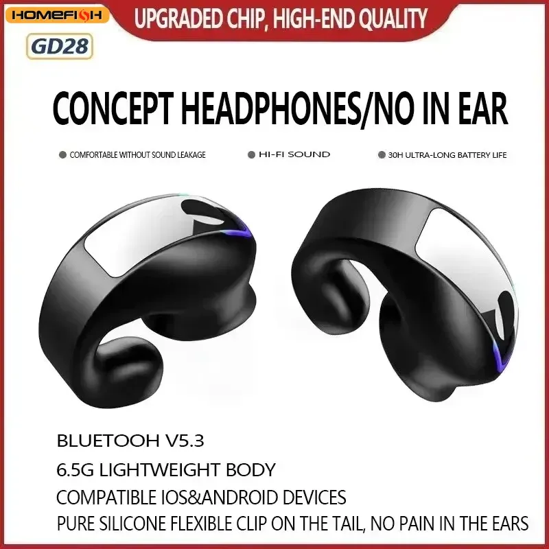BT Ohrclip-Kopfhörer Mono In-Ear Motion Stereo Knochenleitungs-GD28 Business Kabelloser Kopfhörer Mini Mono TWS