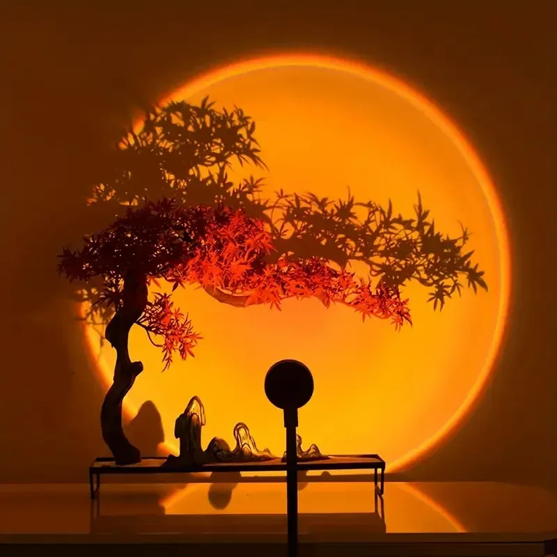 Sonnenuntergangslampe, Projektions-LED-Leuchten mit Fernbedienung, 16 Farben, Nachtlicht 360 °   Rotation Rainbow Lights 4-Modi-Einstellung für Fotos
