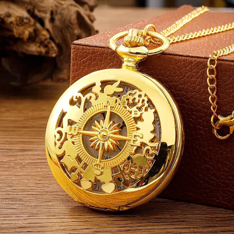 Antike Steampunk Vintage arabische Ziffern Quarz Taschenuhr Gold gehäuse Halskette Anhänger Uhr Kette Herren Frauen