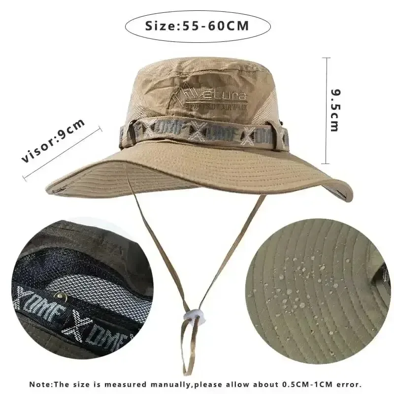 Sommer Herren Eimer Hut mit breiter Krempe, UV-Schutz, Panama-Stil, Mesh, Fischer, Strand, Sonnenhut für Outdoor, Jagd, Wandern