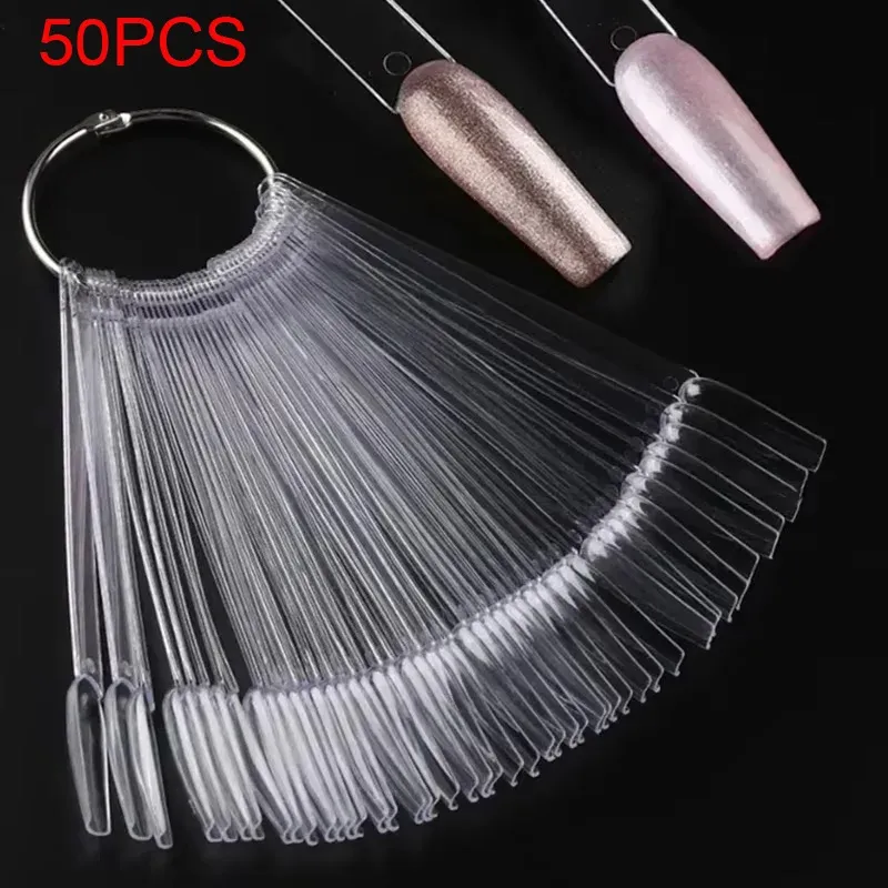 50 transparente Nagellack-Gel-Fächer für künstliche Nägel mit Ringen, Übungskarten, künstliche Nagelschalen, Nagelkunst-Design-Zubehör