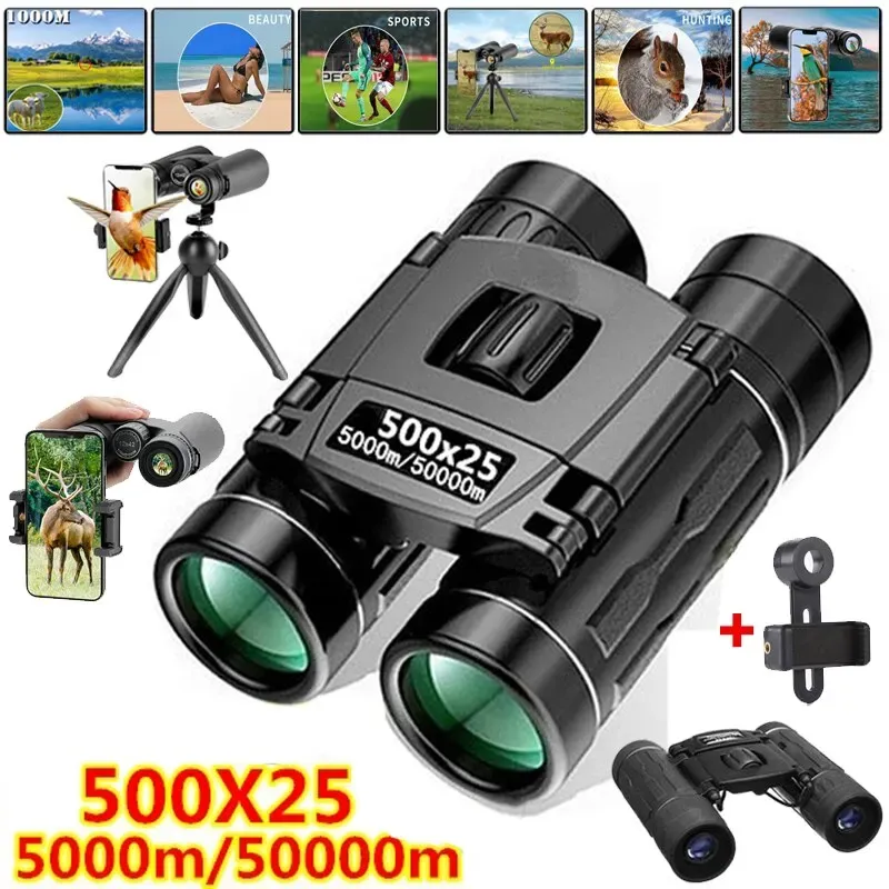 500x25 tragbare HD-Zoom 5000m/50000m Fernglas Teleskop leistungs starke Falt-Fernsicht Jagd Outdoor-Camping-Sport