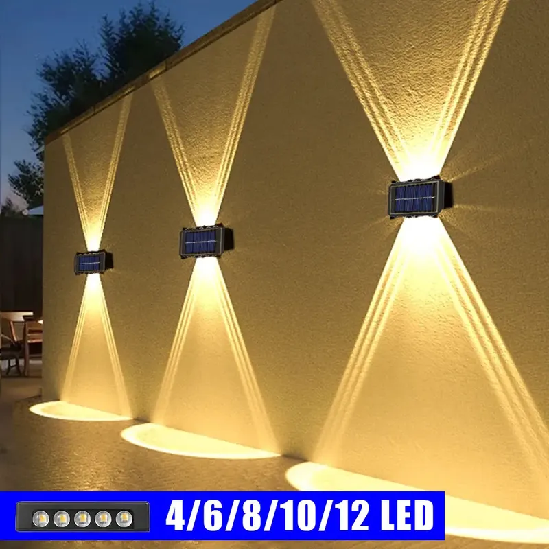 Solar-Wandleuchte für den Außenbereich, warmes Licht, wasserdicht, nach oben und unten leuchtende Beleuchtung, Balkon, Hof, Garten, Dekoration, Lichter, Außenwand
