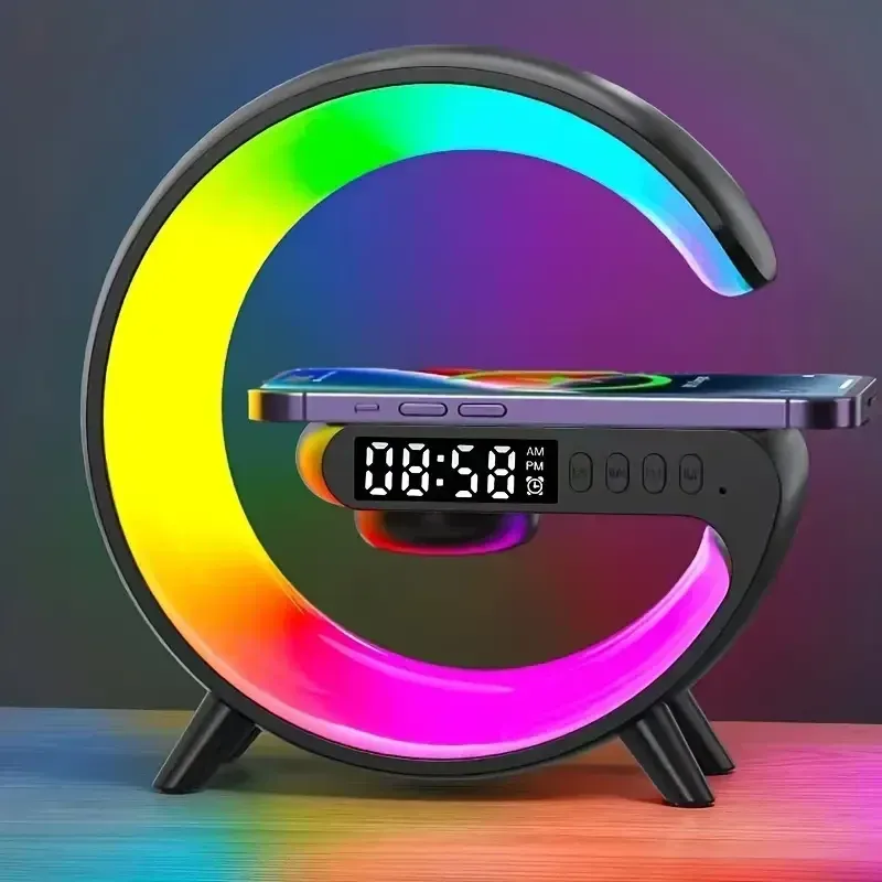 Multifunktions Drahtlose Ladegerät Stehen Pad RGB Licht Wecker Lautsprecher Für iPhone Samsung Xiaomi Mini Schnelle Lade Dock Station
