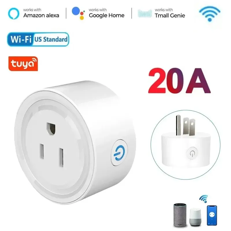 Tuya WiFi Smart Plug US Standard 20/10A Smart Home WiFi-Steckdose Funktioniert mit Alexa Google Home, Fernbedienung Ihrer Haushaltsgeräte