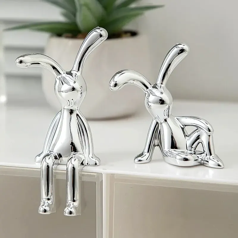 2PC Langohrigen Kaninchen Doppel Statue Cartoon Dekoration Zubehör Wohnzimmer Schlafzimmer Auto Dekoration Desktop Dekorative Ornament