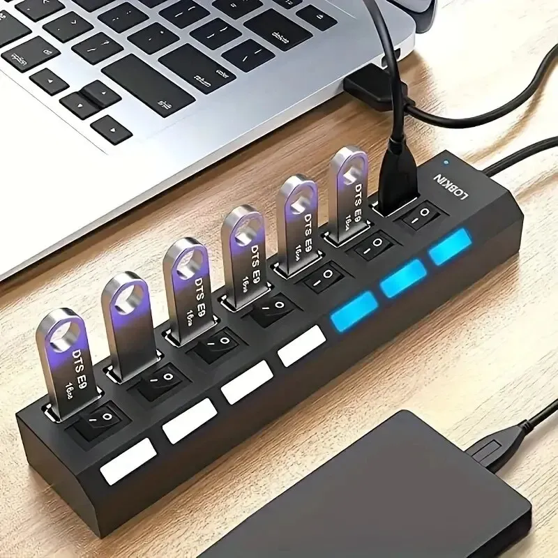 High Speed 4/7 Ports USB HUB 2.0 Adapter Expander Multi USB Splitter Mehrere Extender mit LED Lampe Schalter für PC Laptop