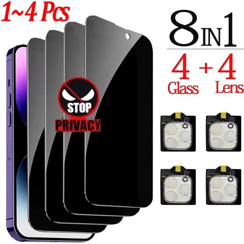 1~4PCS Anti-Spionage-Glas Für iPhone 17 16 15 14 13 Pro Max Sichtschutzfolien und Kameraschutzfolien Für iPhone 15 12 11 Pro Anti Spy Glass