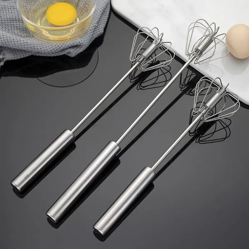 Edelstahl-Schneebesen, halbautomatischer Mischer, manueller Schneebesen, Haushalts-Creme-Eier-Back-Gadgets