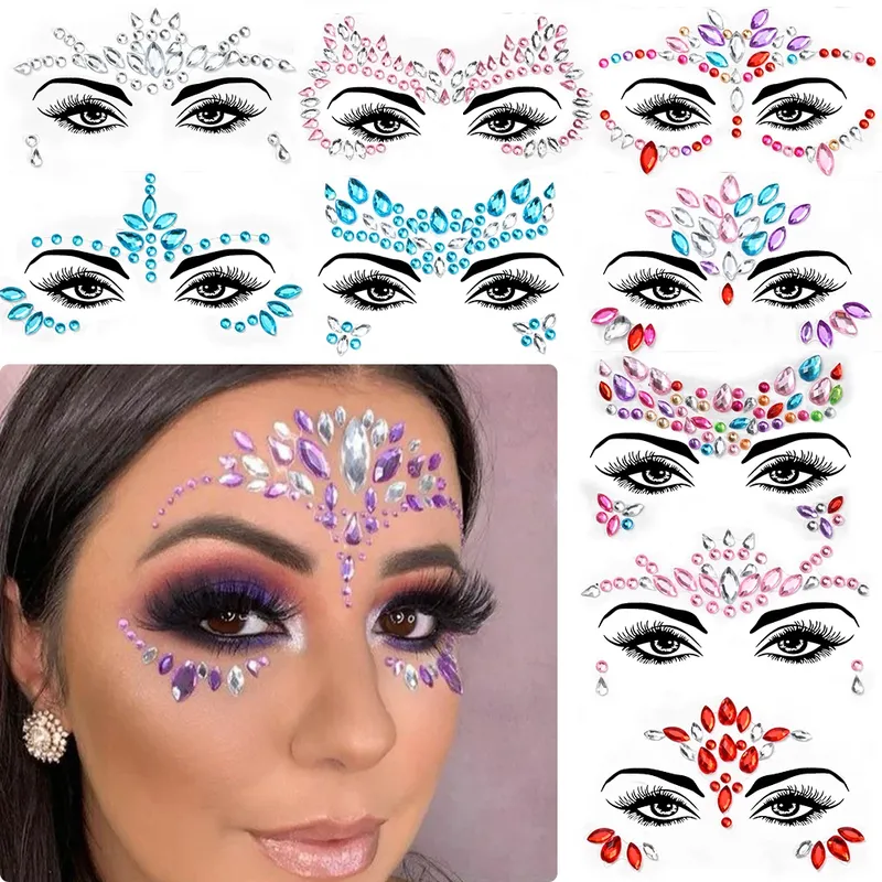 5 Stücke Meerjungfrau Gesicht Juwelen Edelsteine Strass Rave Augen Körper Temporäre Aufkleber Kristall Gesicht Aufkleber Dekorationen für Frauen & Kinder **