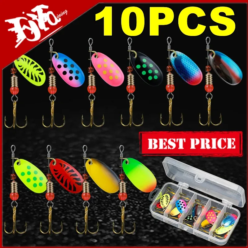 10 stücke Angeln Locken Metall Löffel Spinner Spoonbait Wobbler Angeln Wobbler Hecht Häkeln Kit Künstliche Köder mit Tackle Boxen