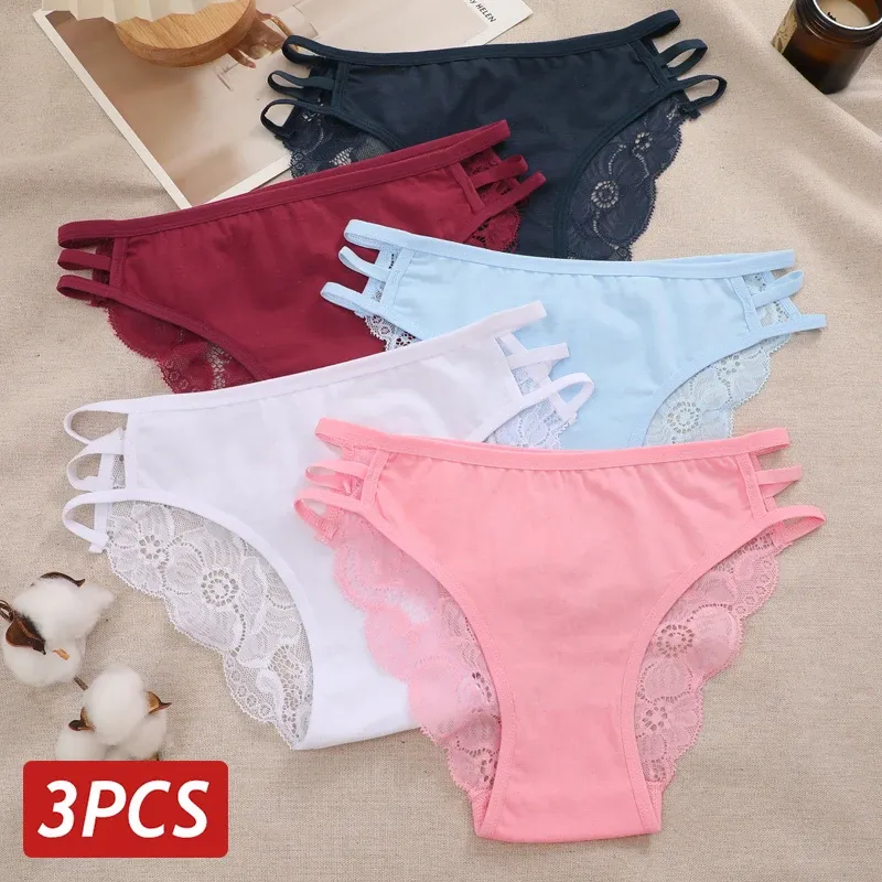 3 Teil/satz Frauen Sexy Spitze Höschen Low Rise Aushöhlen Briefs Floral Transparente Unterwäsche für Weibliche Elastische Träger Weiche Dessous