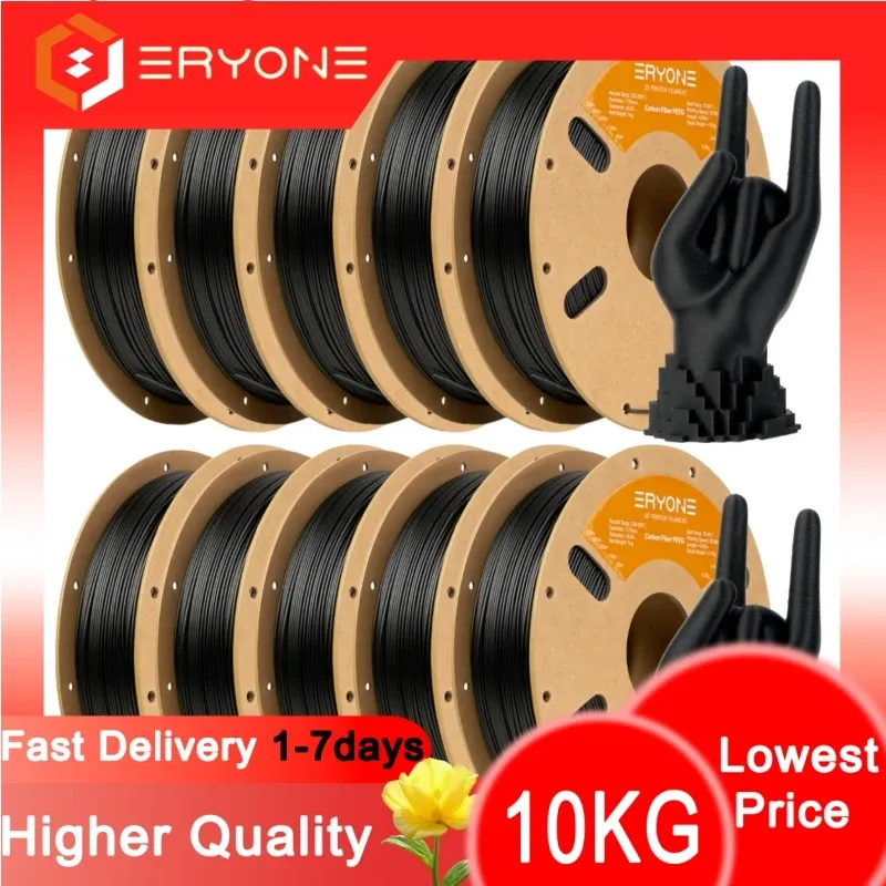 ERNONE PETG Kohlefaserfilament 1,75 mm ± 0,03 mm Toleranz für FDM 3D-Drucker Hochfestes Verpackungsgewicht 3 kg/5 kg/10 kg