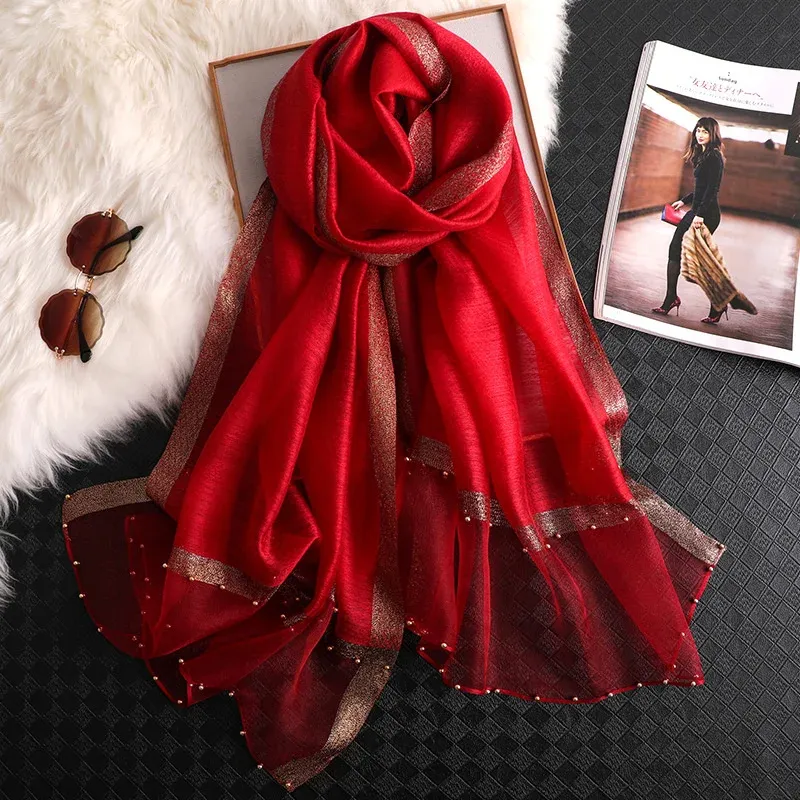 2024 Luxus 100 % Seide Schal Schal für Frauen Design Stickerei Blumen Hijab Wraps Bufandas Weibliche Kopftuch Fouloud Echarpe