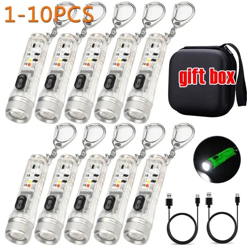 1-10PCS Fluoreszierende Taschenlampe Mini Schlüsselbund Licht Wiederaufladbare Multi-funktion Tragbare Magnetische Taschenlampe Lampe IP66 Warnlicht