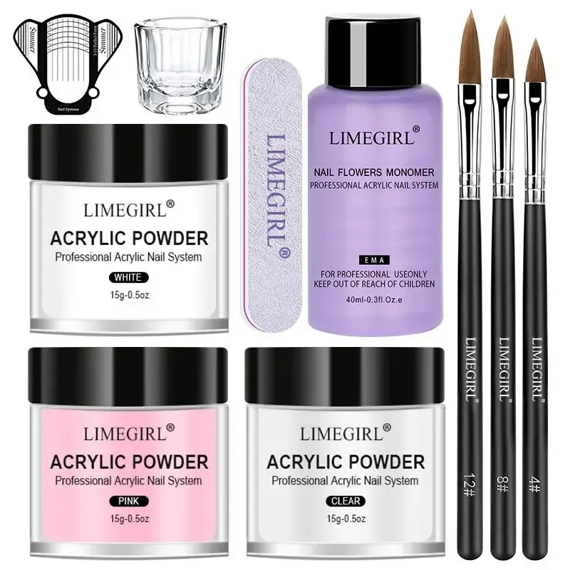 Nagel Acryl Pulver und Flüssiges Monomer Nägel Kunst Dekoration für Maniküre Set Kit Kristall Nagel Glitter 3D Nagel Tipps Schnitzwerkzeuge