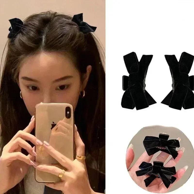2 stücke Schwarz Bogen Kleine Greif Clip frauen Herbst Und Winter Vintage Samt Armreif Clip Haar Clip Stil Prinzessin haar Clip Kopfbedeckung