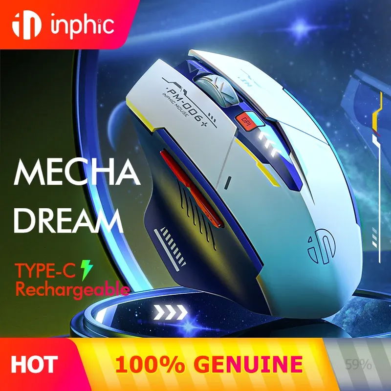 INPHIC Kabellose Maus, wiederaufladbar, 700 mAh, ergonomische, leise Mäuse, 2,4 G USB-Empfänger, Mecha-Gaming-Maus, Laptop, Computer, Mac, MacBook