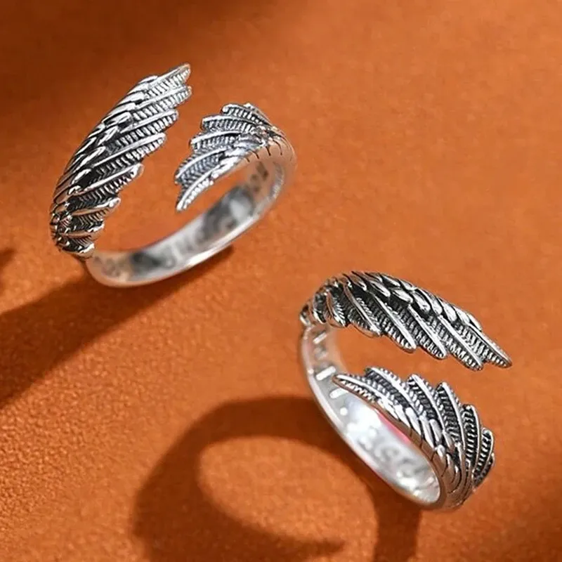 2 stücke Vintage Engel Fledermaus Flügel Dämon Auge Hip Hop Einstellbare Paare Ringe für Männer Frauen Retro Silber Farbe schmuck Party Täglich