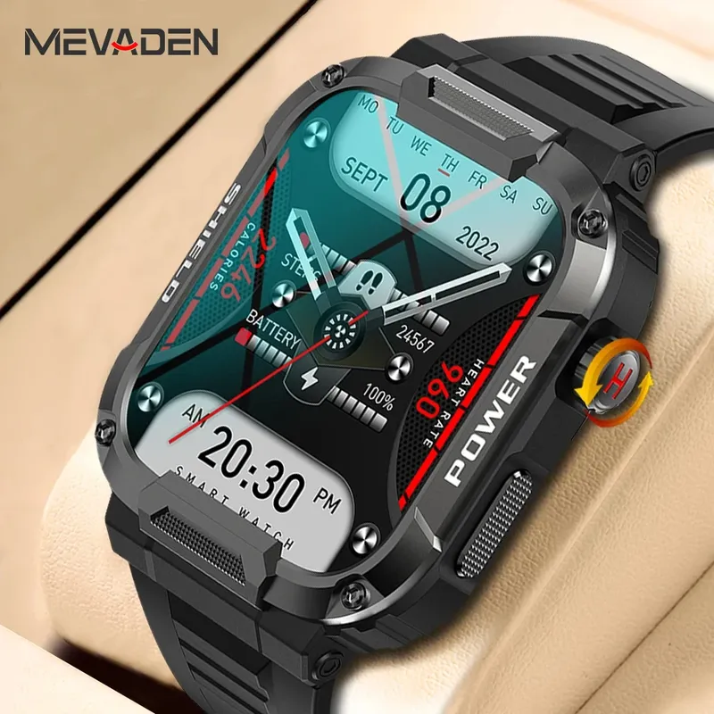 MEVADEN 1,85 Zoll Outdoor Militär Smart Watch Männer Bluetooth Anruf Smartwatch Wasserdichte Sport Fitness Uhren für Android IOS