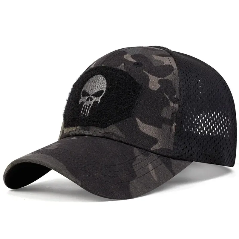 2025 NEUES Totenkopf-gesticktes Oberteil mit Aufnäher, atmungsaktive Baseballkappen, Frühling und Herbst, im Freien, verstellbarer Freizeithut, Sonnenschutzhut