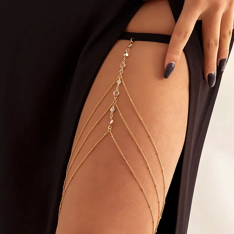 Boho elastisches Band Kristall Bein Oberschenkel Kette für Frauen Sommer Strand Sexy Quaste mehrschichtige verstellbare Körperschmuck Kleid dekorieren