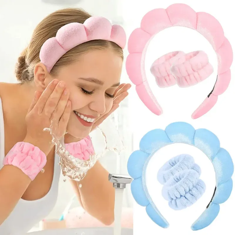 3 Stück modische Mikrofaser-Wascharmbänder, Haargummis, geschwollenes Stirnband, Spa-Blasen-Stirnband zum Waschen von Gesicht, Make-up, Dusche, Hautpflege