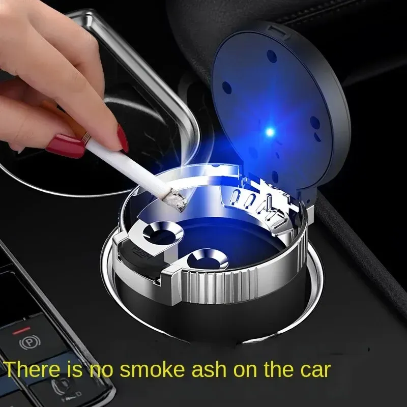 Auto-Aschenbecher, kreative Persönlichkeit, Auto-Aschenbecher mit Deckel, LED-Licht, doppelter Verwendungszweck im Auto und zu Hause