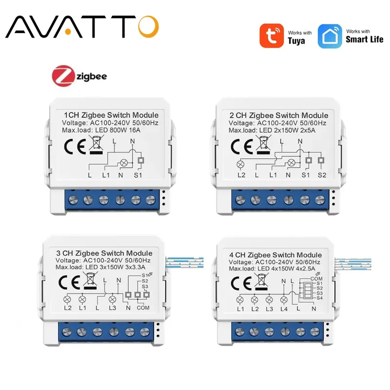 AVATTO ZigBee Tuya 1/2/3/4 Gang Mini Smart Switch DIY Licht Schalter Modul Zwei-Wege Steuerung Funktioniert mit Alexa Alice Google Hause