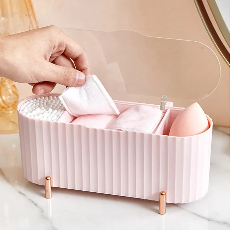 3-Fächer Make-up-Schwamm-Aufbewahrungsbox, transparenter Desktop-Organizer für Beauty-Eier, Badezimmerregal, Reinigungsstäbchen, Beauty-Tool-Behälter