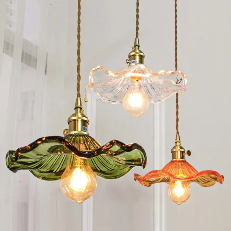 Nordic Stil Einfache LED Anhänger Leuchten Schlafzimmer Wohnzimmer Bar Bunte Glas Kupfer Hängen Lampe Lichter