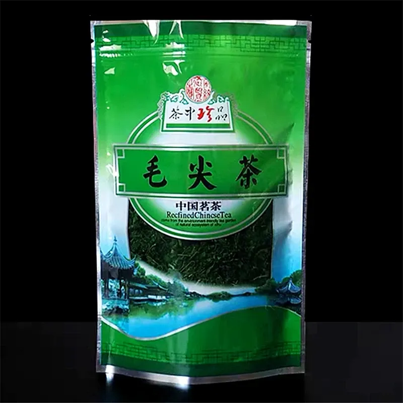 Chinesischer xinyang maojian, taiping houkui grüner tee set reiß verschluss taschen anji weißer tee luan guanpian recycelbarer versiegelung verpackungs beutel