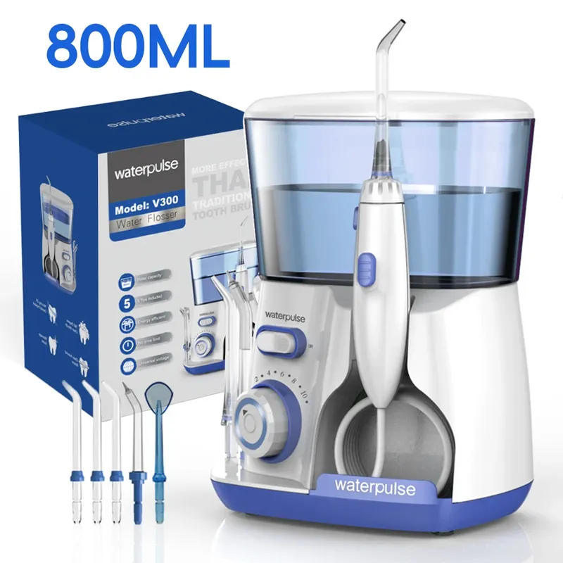 Waterpulse Elektrische Munddusche, 800 ml, großes Fassungsvermögen, Zahnwasserhygiene, Zahnseide, Zahnreiniger mit 5-facher Spitzen