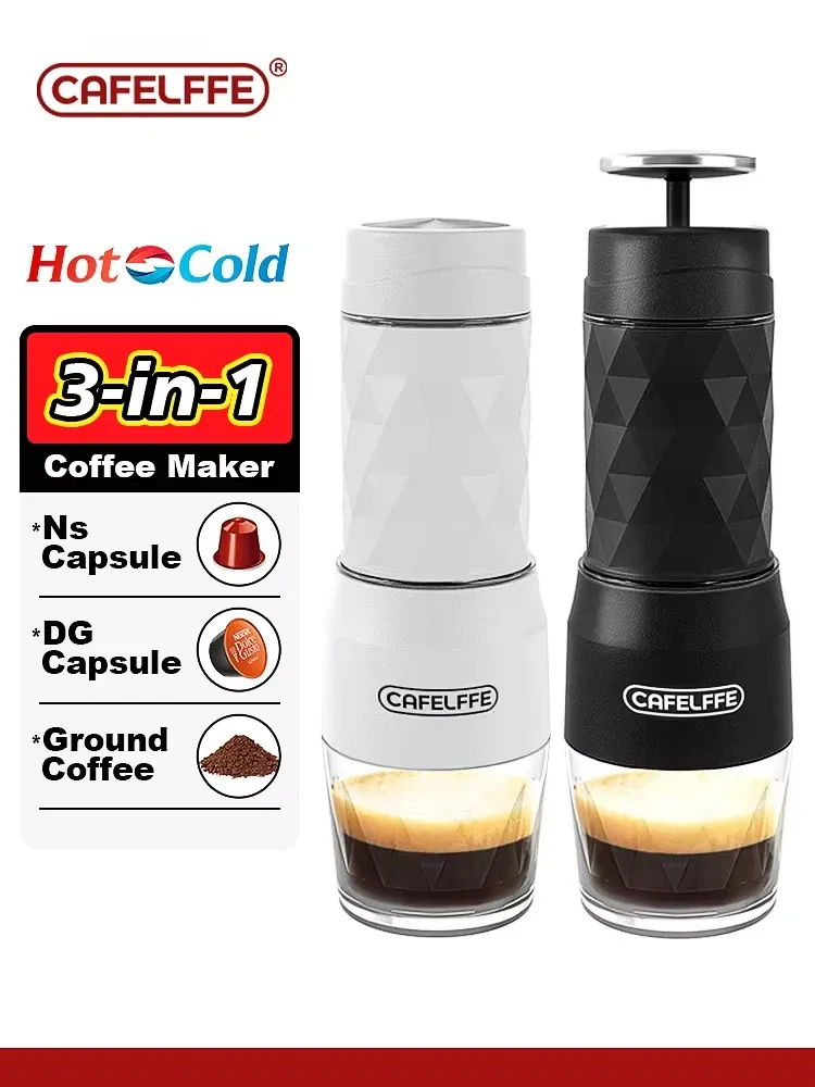 Cafelffe 3 in1 tragbare Kaffee maschine Heiß-/Kaltwasser manuelle Espresso maschine für Kapsel & Boden Handpresse Brauer Wandern Reisen