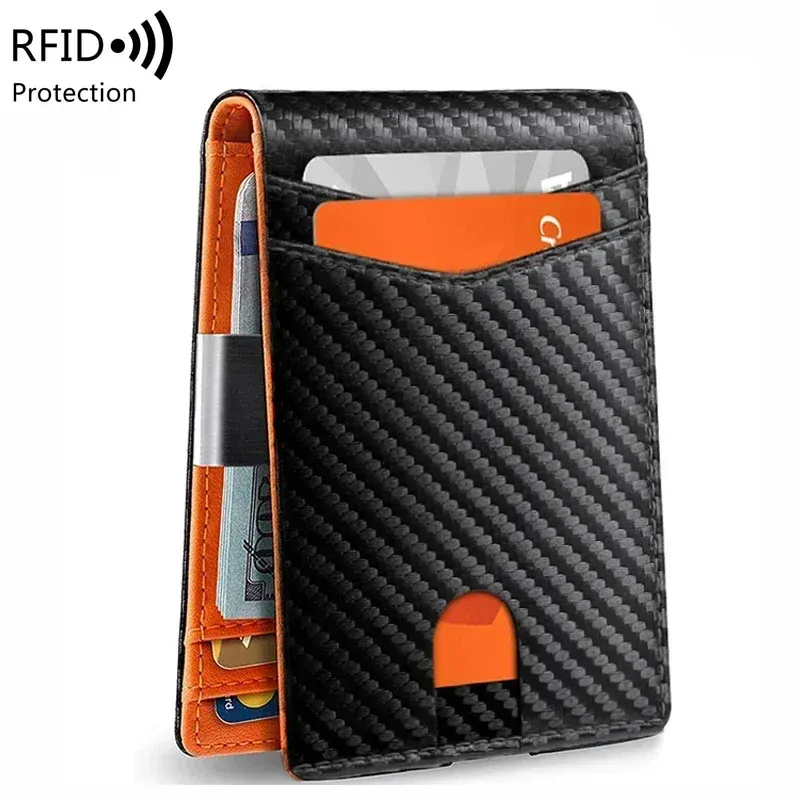 Kohlefaser-Herren-Geldbörsen, Kreditkartenetui, RFID-Geldbörse für Herren, minimalistische Vordertasche, Geldklammer, schwarze Bifold-Geldbörse für Herren