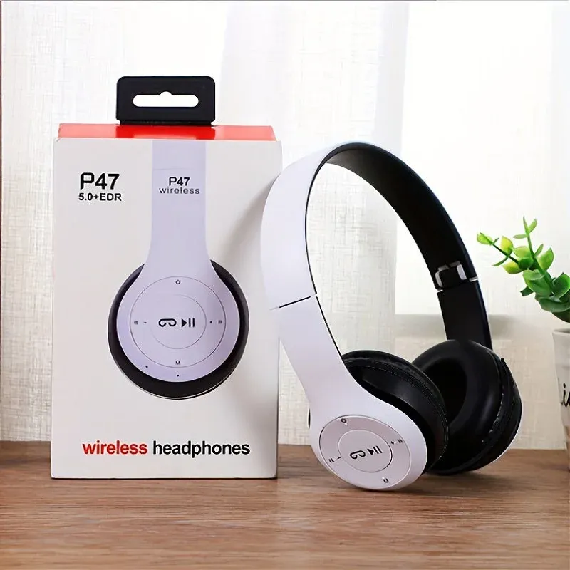 P47 Bluetooth 5,0 Drahtlose Kopfhörer Faltbare HIFI Stereo Bass Kopfhörer Kind Helm Geschenk Mit Mic USB Adapter Für iPhone Spiel