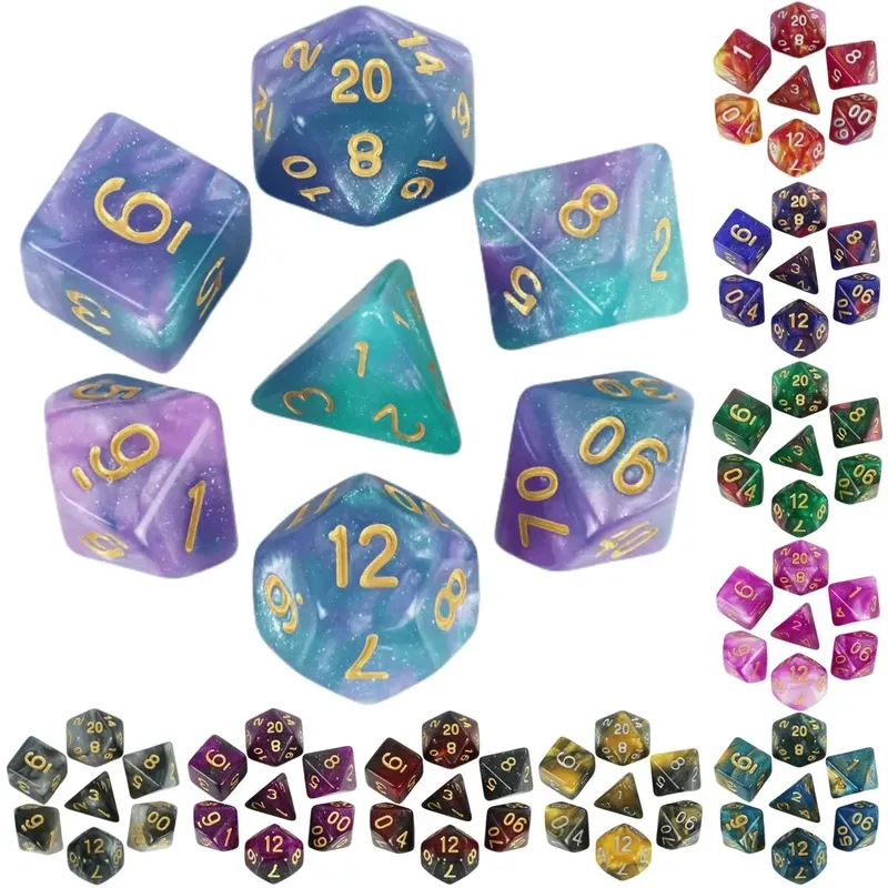 Würfelset, Brettspiele, Rollwürfel, Galaxie-Thema, polyedrisches Würfelset, erstaunlicher bunter Universum-Effekt für DND-Zubehör